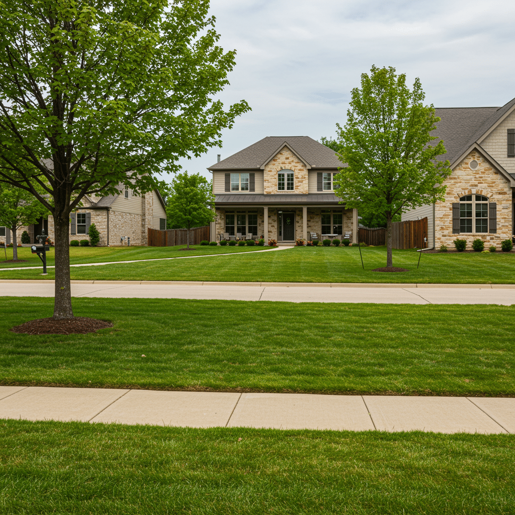 Beautifully remodeled homes and freshly painted exteriors in a Brownsburg, IN neighborhood showcasing expert construction and remodeling services near 50 N Addison St, Indianapolis, Indiana