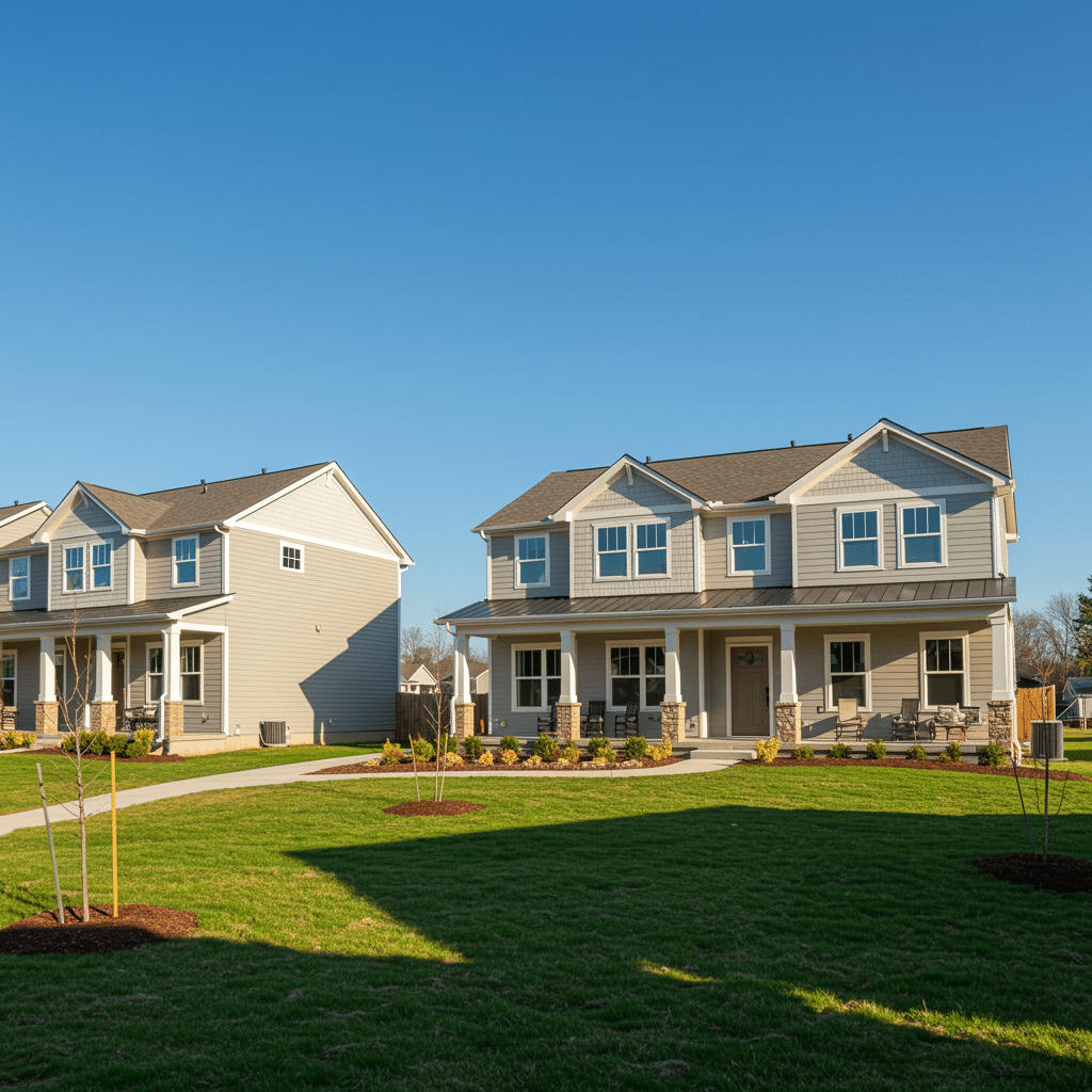 Beautiful Westfield Indiana neighborhood featuring modern remodeled homes with new construction, updated exteriors, and professional landscaping near 50 N Addison St Indianapolis